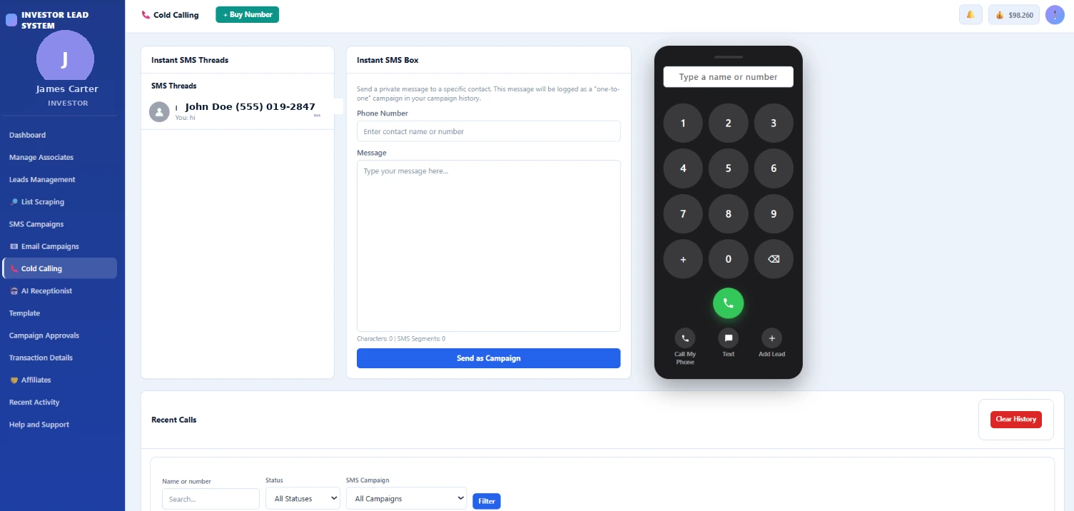 Browser-based cold calling dialer for calling real estate leads without a separate phone